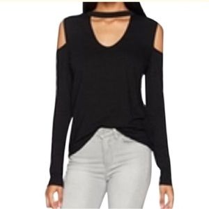 Pam & Gela Black Long Sleeve Tee With Cut Out Shoulders & Neck